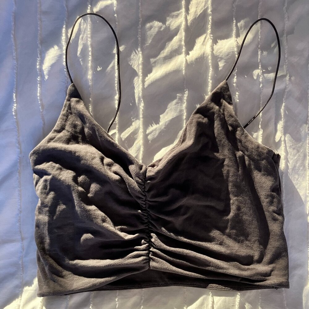 GARAGE Grey Crop Scrunch Tank Top